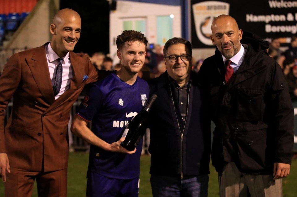 Stefano Petruzzo (far left) and brother Rafa (far right) are aiming to take Hampton and Richmond into the English Football League