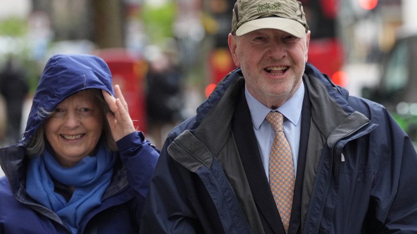 Former subpostmaster and lead campaigner Alan Bates, accompanied by his wife Suzanne Sercombe, arrives at Aldwych House, central London, to give evidence to Post Office Horizon IT inquiry. (Stefan Rousseau/PA Wire)