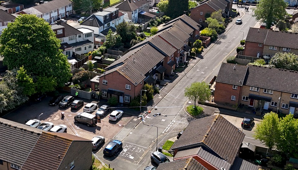 Police tape around a van on Laing Close in Hainault, east London following reported stabbings and attacks on police officers. Photo credit should read: Jordan Pettitt/PA Wire