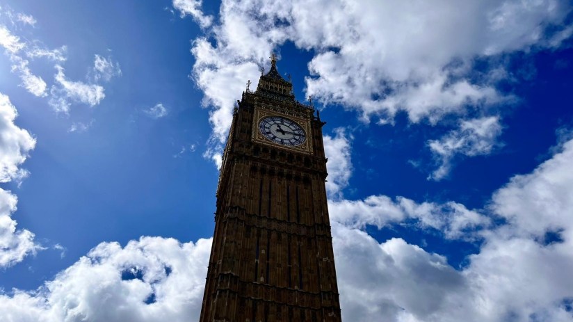Big Ben, with its clock stopped