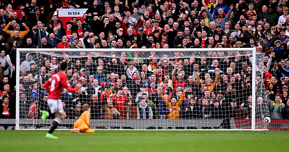 Bruno Fernandes equalised for Manchester United against Liverpool from inside the centre circle