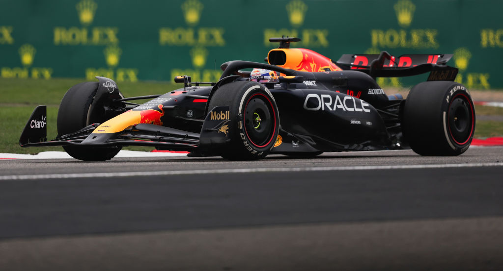 SHANGHAI, CHINA - APRIL 21: Max Verstappen of the Netherlands driving the (1) Oracle Red Bull Racing RB20 on track during the F1 Grand Prix of China at Shanghai International Circuit on April 21, 2024 in Shanghai, China. (Photo by Lintao Zhang/Getty Images )