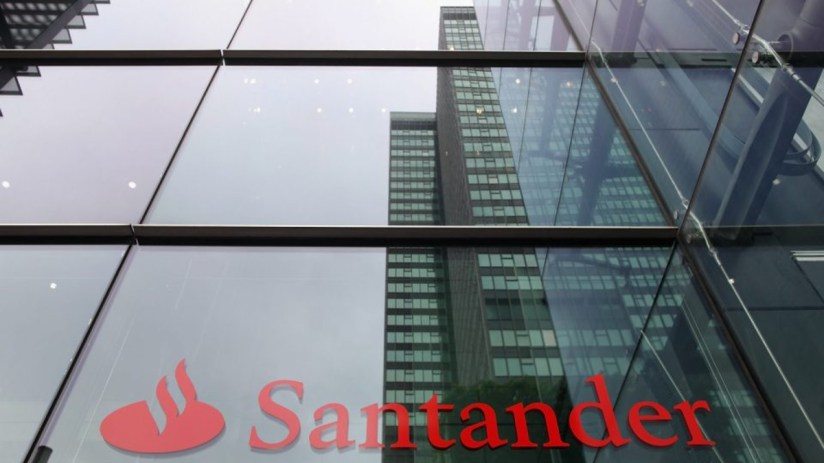 A Santander logo on an office building