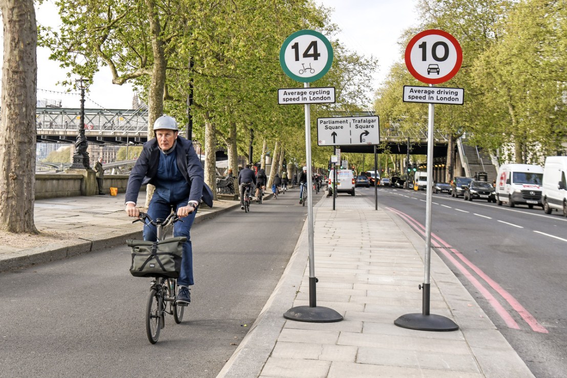 The boss of Brompton Bicycles (pictured) has suggested Susan Hall would benefit from a trip to London's flagship cycleway along the Embankment to witness the benefits of green travel firsthand 