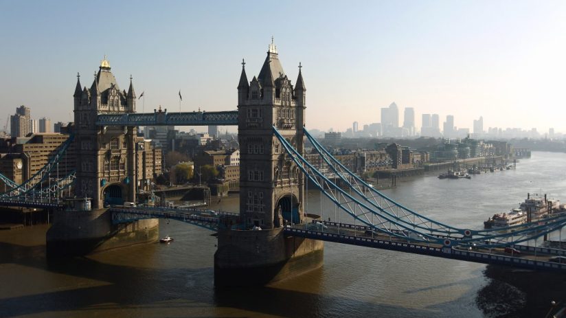 LONDON, ENGLAND - MARCH 07: Tower Bridge with Canary Wharf in the distance viewed from the top of City Hall on March 7, 2011 in London, England. (Photo by Richard Heathcote/Getty Images)
