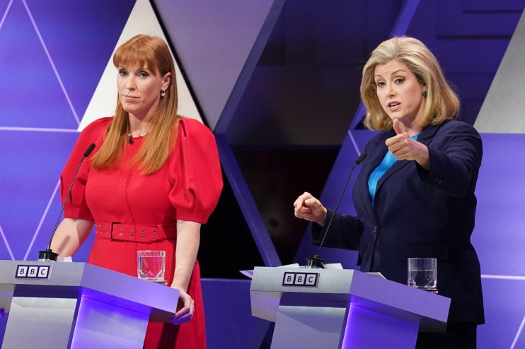 Angela Rayner, left, and Penny Mordaunt during the BBC general election debate. Photo: BBC/PA