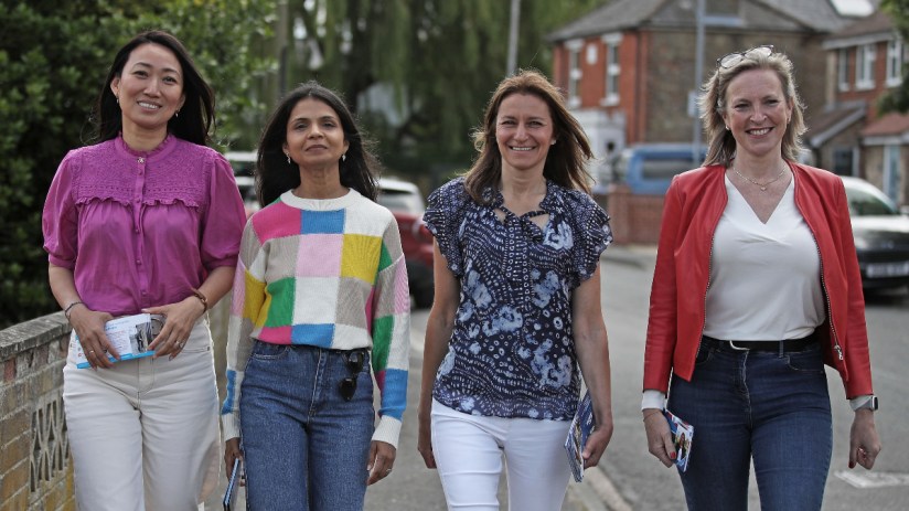 From left, Lucia Hunt wife of Jeremy Hunt; Akshata Murty wife of Rishi Sunak, secretary of state for culture, media, and sport, Lucy Frazer and Susie Cleverly wife of James Cleverly on the campaign trail. Photo: PA