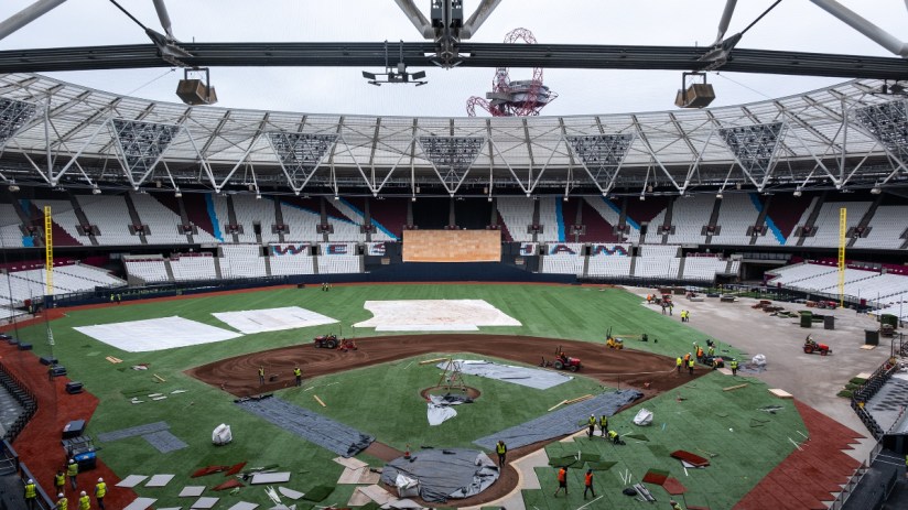 West Ham United’s Olympic Stadium has undergone a Stateside makeover for this weekend’s MLB showpiece.
