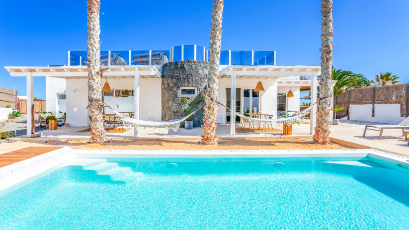 The pool area at Lanzarote Retreats' Eco Beach Villa