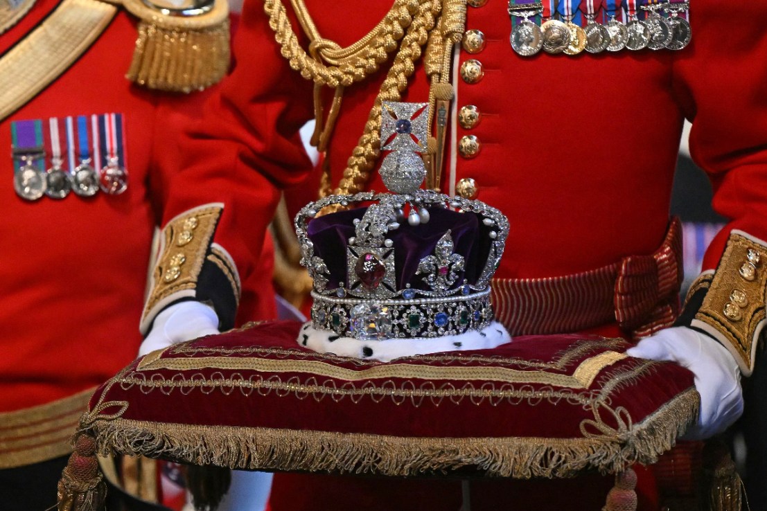 The Imperial State Crown is carried in to the State Opening of Parliament. Photo: PA