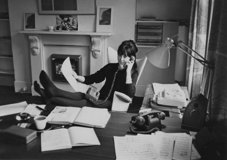 English actress and singer Anita Harris at work in the offices of her agency Competent Management in Holland Street, London, February 1965. (Photo by John Pratt/Keystone Features/Hulton Archive/Getty Images)