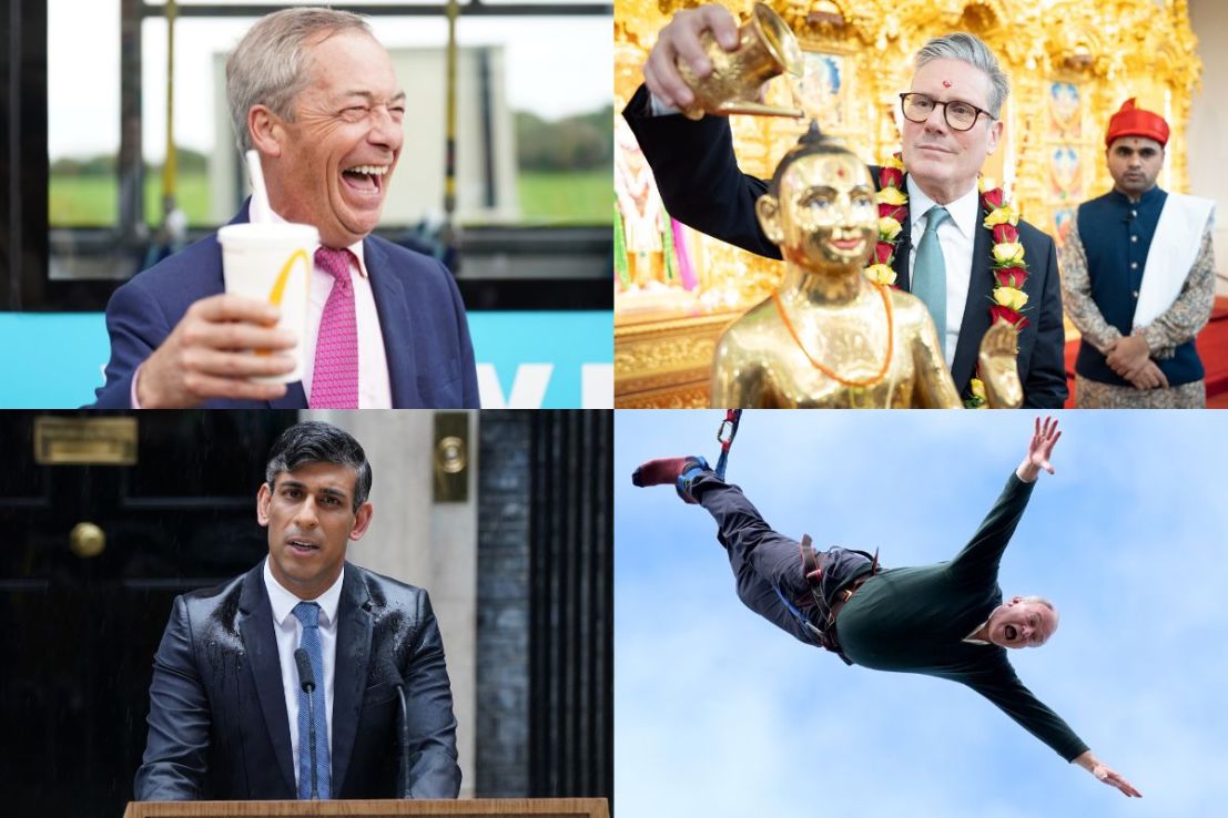 Clockwise from top left: Nigel Farage, Keir Starmer, Ed Davey, and Rishi Sunak. Photos: PA