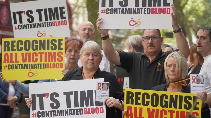Campaigners, including many who are personally infected and affected by infected blood, gather in Westminster, London, calling for compensation. Photo credit should read: Victoria Jones/PA Wire