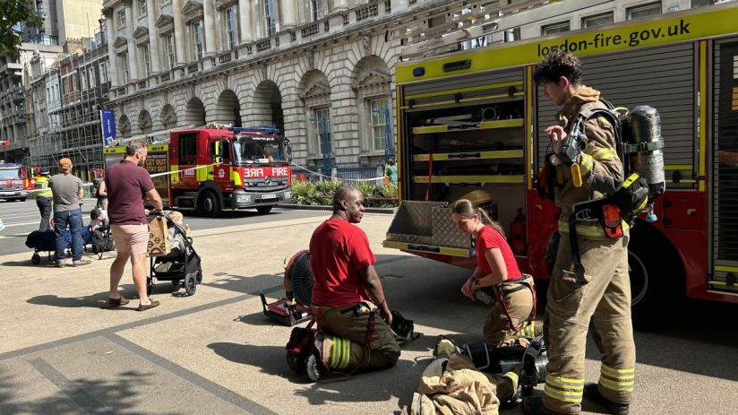 Firefighters outside Somerset House in central London. Credit: Pol Allingham/PA Wire