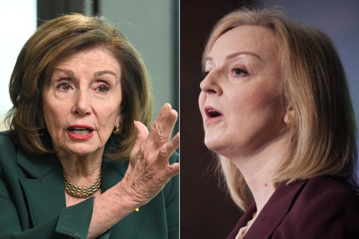 Nancy Pelosi has criticised Liz Truss for claiming the “world was safer” under Donald Trump’s presidency. Photos: PA