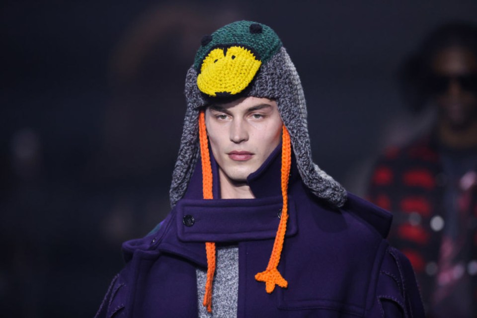 A model on the runway during the Burberry Group debut runway collection of Chief Creative Officer Daniel Lee at London Fashion Week in 2023.