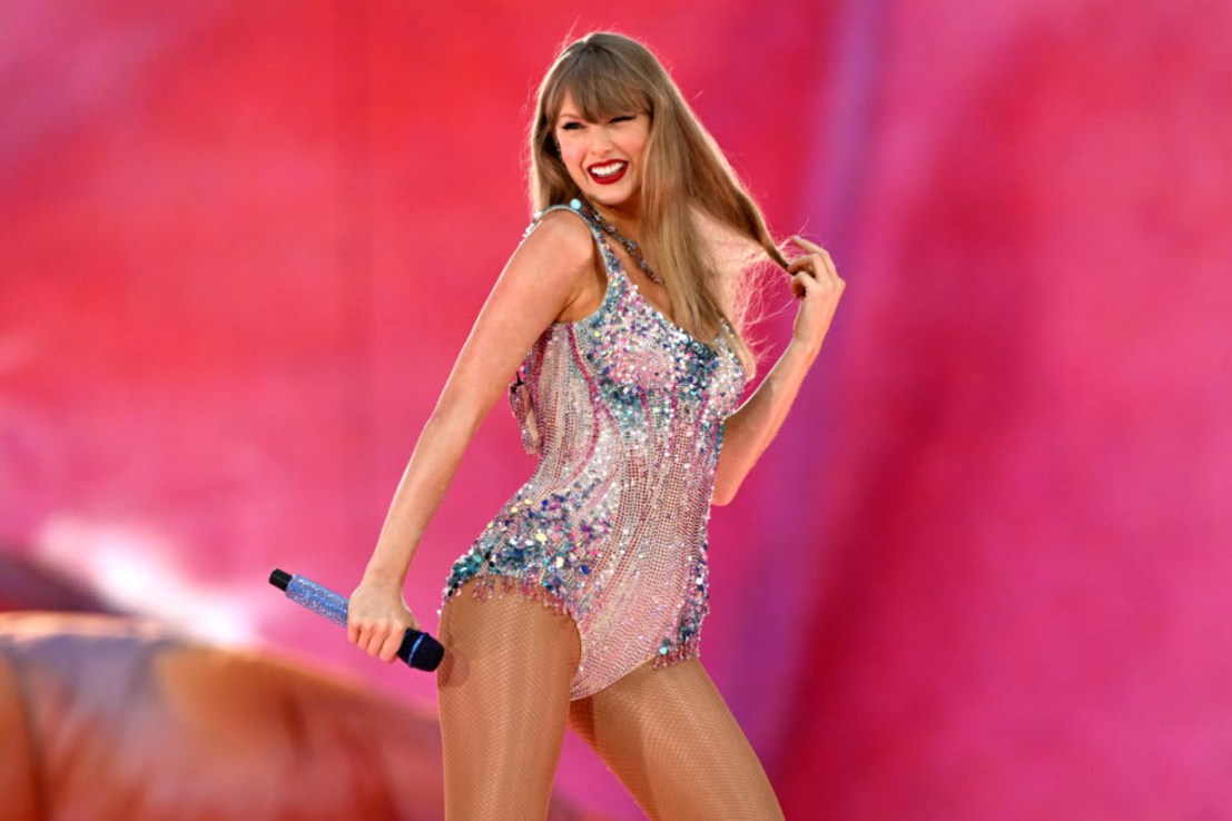 Taylor Swift performs on stage during the "Taylor Swift | The Eras Tour" at Wembley Stadium on August 15, 2024 in London, England. (Photo by Kate Green/Getty Images)