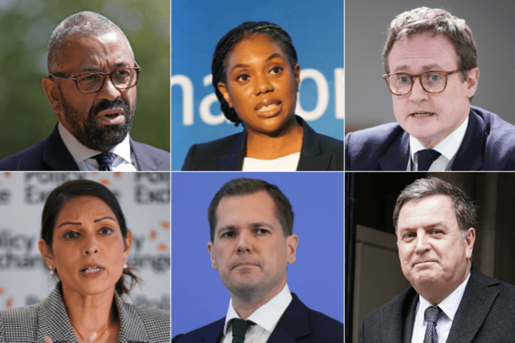 Clockwise from top left: James Cleverly, Kemi Badenoch, Tom Tugendhat, Mel Stride, Robert Jenrick, Priti Patel. Photos: PA