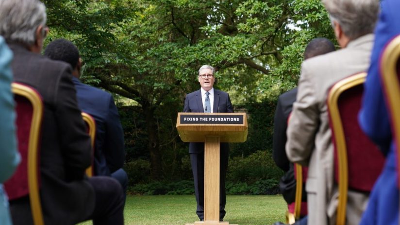 LONDON, ENGLAND - AUGUST 27: Prime Minister Sir Keir Starmer during his speech and press conference in the Rose Garden at 10 Downing Street on August 27, 2024 in London, England. The Prime Minister said "the business of politics will resume" when Parliament returns next week, "but it will not be business as usual" and the government will "get a grip" on the problems facing the UK. (Photo by Stefan Rousseau - WPA Pool/Getty Images)