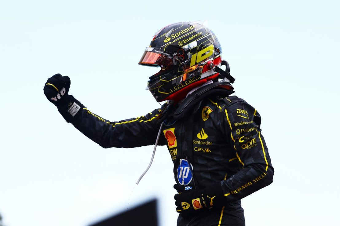 Charles Leclerc won in front of the famous Ferrari Tifosi to claim his second F1 win of the season in Monza.(Photo by Mark Thompson/Getty Images)