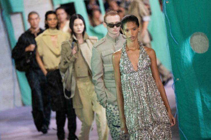 LONDON, ENGLAND - SEPTEMBER 16: Models walk the runway at the Burberry show during London Fashion Week September 2024 at on September 16, 2024 in London, England. (Photo by Jeff Spicer/Getty Images)
