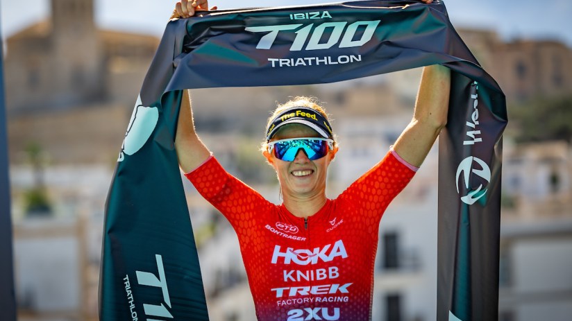 Taylor Knibb won the women's race at the Ibiza T100 Triathlon by more than a minute and a half