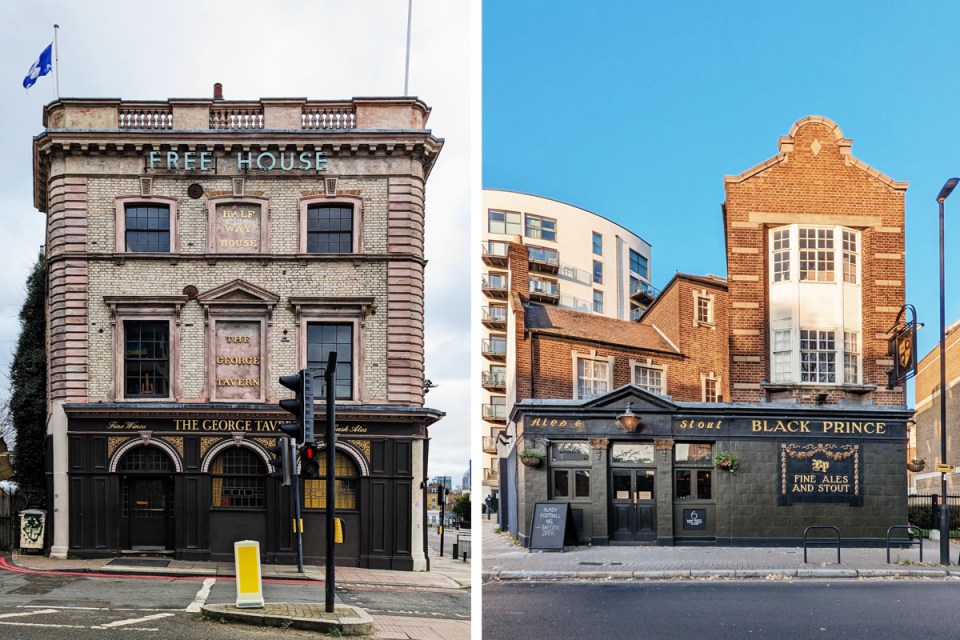 London pubs The George Tavern in Shadwell and The Black Prince, Kennington