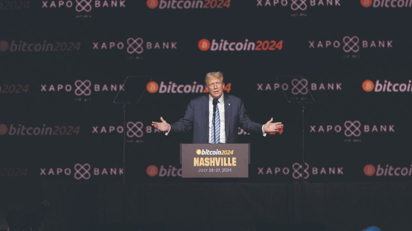 Former US President Donald Trump speaks at the Bitcoin 2024 conference in Nashville, Tennessee, US, on Saturday, July 27, 2024. . Photographer: Brett Carlsen/Bloomberg via Getty Images