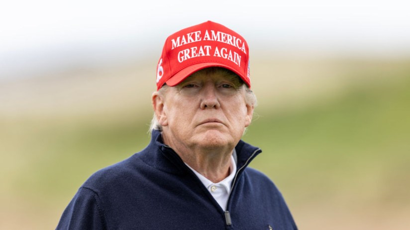Former US President Donald Trump during a round of golf at his Turnberry course on May 2, 2023. (Photo by Robert Perry/Getty Images)