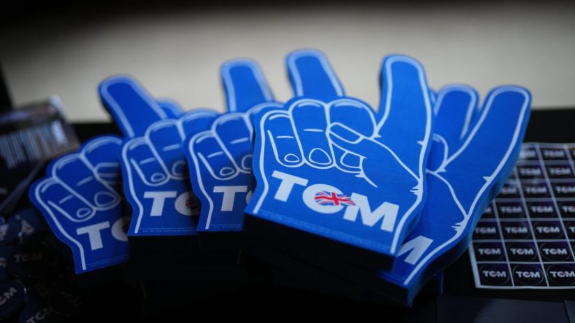 LONDON, ENGLAND - SEPTEMBER 3: Branded foam hands are displayed ahead of a speech by Britain's Shadow Minister for Security, Tom Tugendhat, to announce his bid for Conservative Party leadership, on September 3, 2024 in London, England. Since entering the Conservative leadership race in late July, the former Minister of State for Security under Rishi Sunak, who currently shadows the role, has pledged to implement a legally binding annual cap on net migration of 100,000. (Photo by Carl Court/Getty Images)