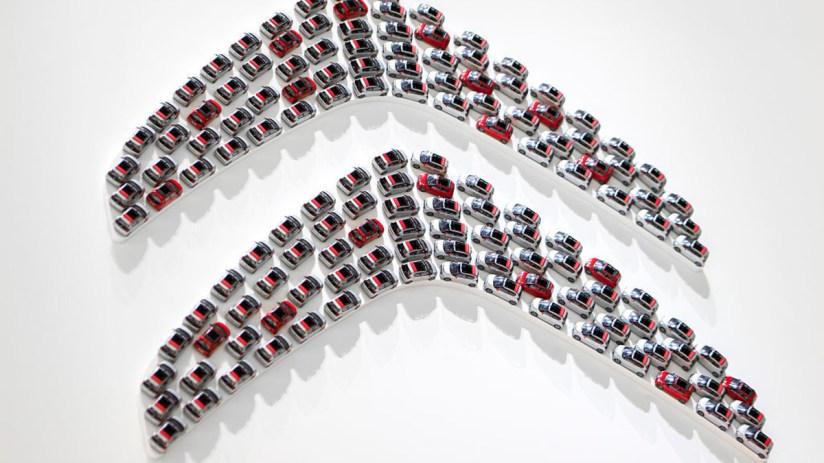 A Citroen logo made of small cars is displayed during the Geneva Motor Show 2016 on March 2, 2016 in Geneva, Switzerland. (Photo by Harold Cunningham/Getty Images)
