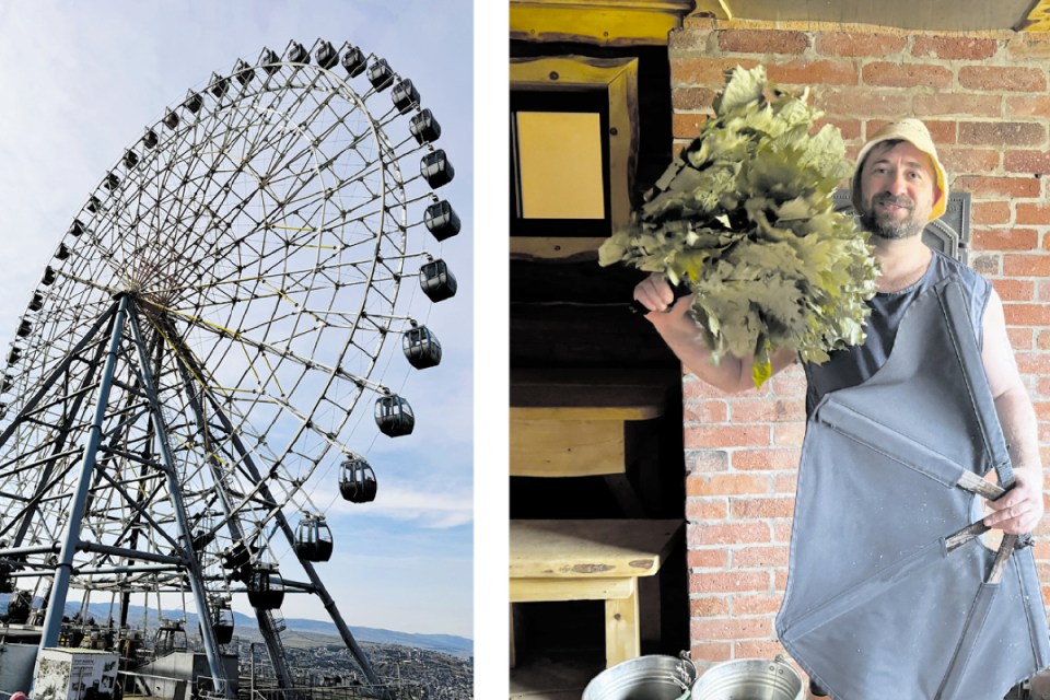 Left to right: The 65m Giant Wheel at Mtatsminda in Tbilisi; Banya No.1 parenie master Andrei