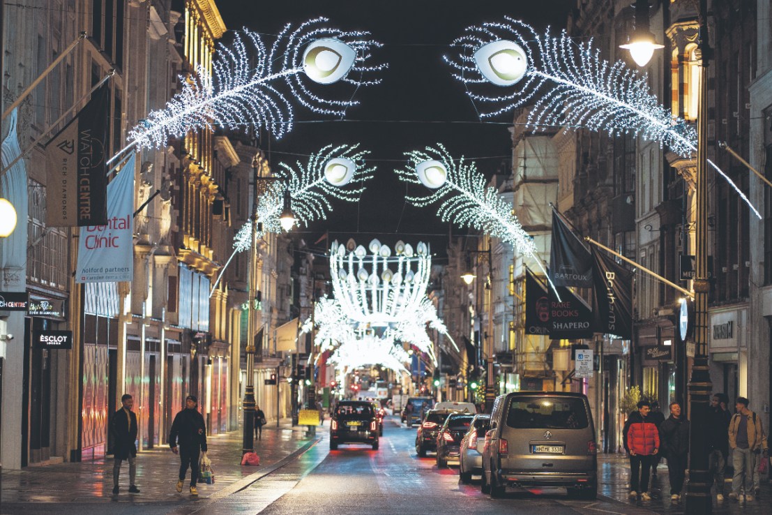 Christmas lights on New Bond Street, in central London. Brits have cut back on spending around the Budget. 