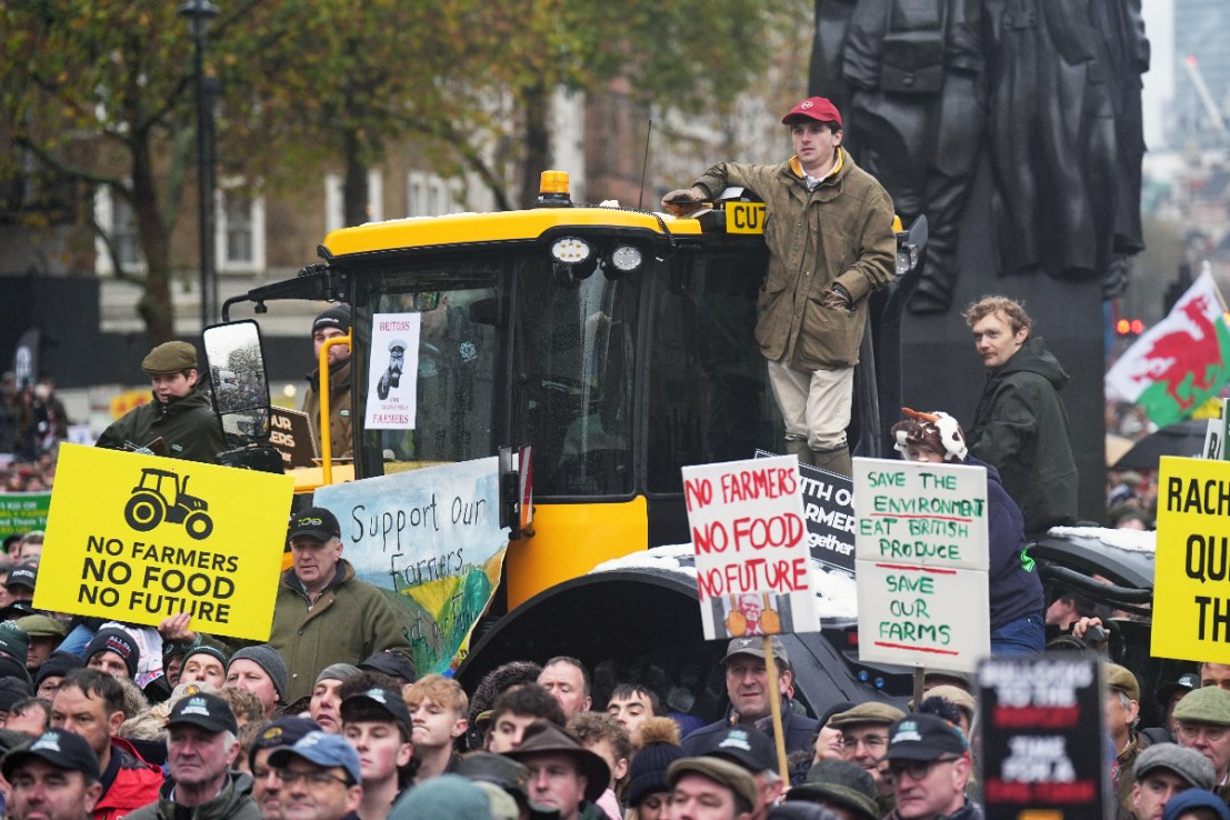 Thousands of farmers and dozens of tractors marched on Westminster in a protest against the government’s unpopular plans to hike inheritance tax on farms. Photo: PA