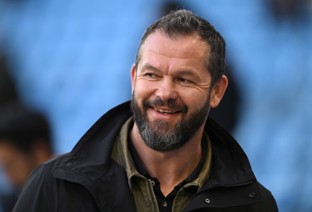 MANCHESTER, ENGLAND - APRIL 17: Andy Farrell, Head Coach of Ireland Rugby, reacts prior to the UEFA Champions League quarter-final second leg match between Manchester City and Real Madrid CF at Etihad Stadium on April 17, 2024 in Manchester, England. (Photo by Stu Forster/Getty Images)