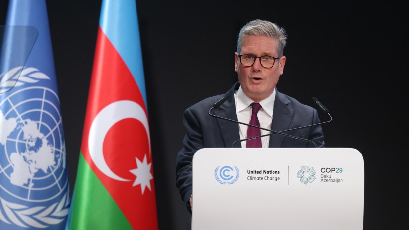 BAKU, AZERBAIJAN - NOVEMBER 12: British Prime Minister Keir Starmer delivers a national statement during the high level segment on day two of the UNFCCC COP29 Climate Conference at Baku Stadium on November 12, 2024 in Baku, Azerbaijan. The COP29, which is running from November 11 through 22, is bringing together stakeholders, including international heads of state and other leaders, scientists, environmentalists, indigenous peoples representatives, activists and others to discuss and agree on the implementation of global measures towards mitigating the effects of climate change. According to the United Nations, countries made no progress over the last year in reducing global emissions from the burning of fossil fuels. (Photo by Sean Gallup/Getty Images)