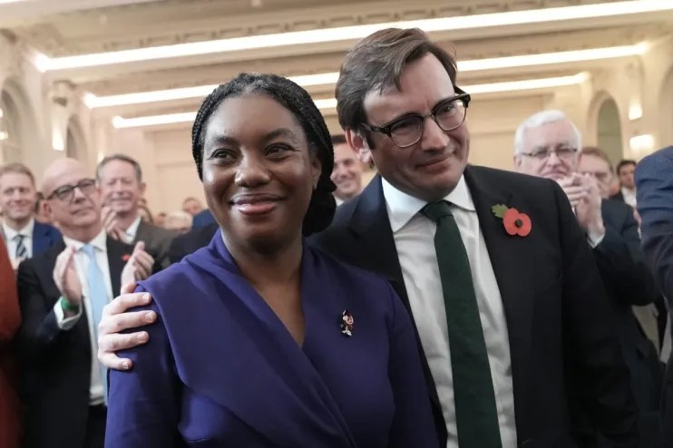 Kemi Badenoch is congratulated by her husband Hamish after she was announced as the new Conservative Party leader (Stefan Rousseau/PA Wire)