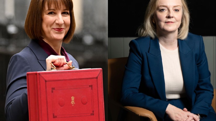 Chancellor of the Exchequer, Rachel Reeves (Photo by Leon Neal/Getty Images); portrait of former UK Prime Minister Liz Truss (Photo by Alex Ellinghausen / Australian Financial Review via Getty Images)