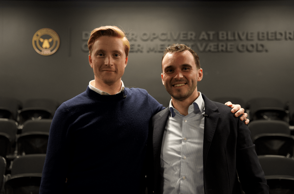 Eyeball.Club co-founder Benjamin Balkin (right, with Kristian Kjaer, technical director at FC Midtjyland)