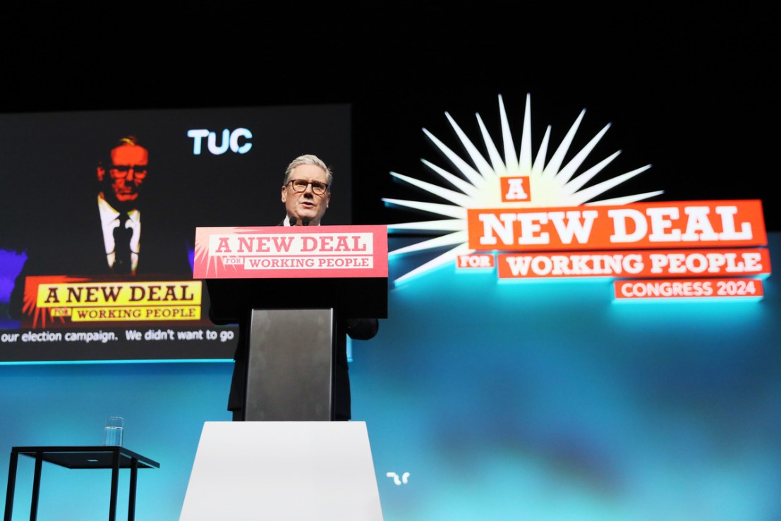 Prime Minister Keir Starmer presenting his Workers' Rights package at the Trade Union Congress (Photo by Alishia Abodunde/Getty Images)