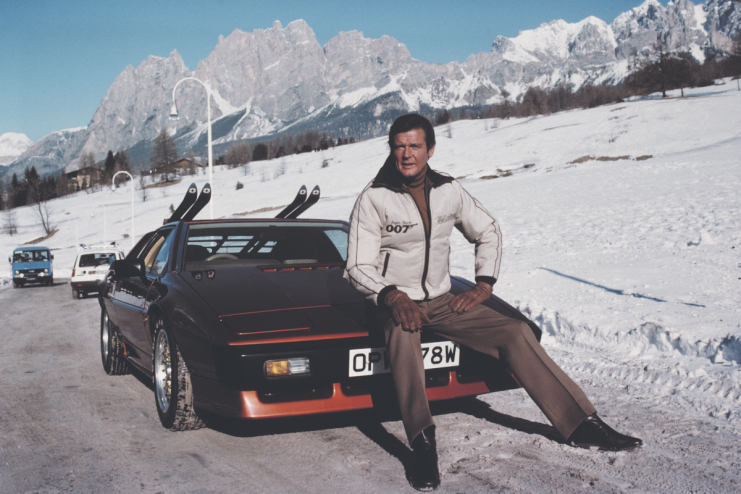 Roger Moore on the set of James Bond film For Your Eyes Only