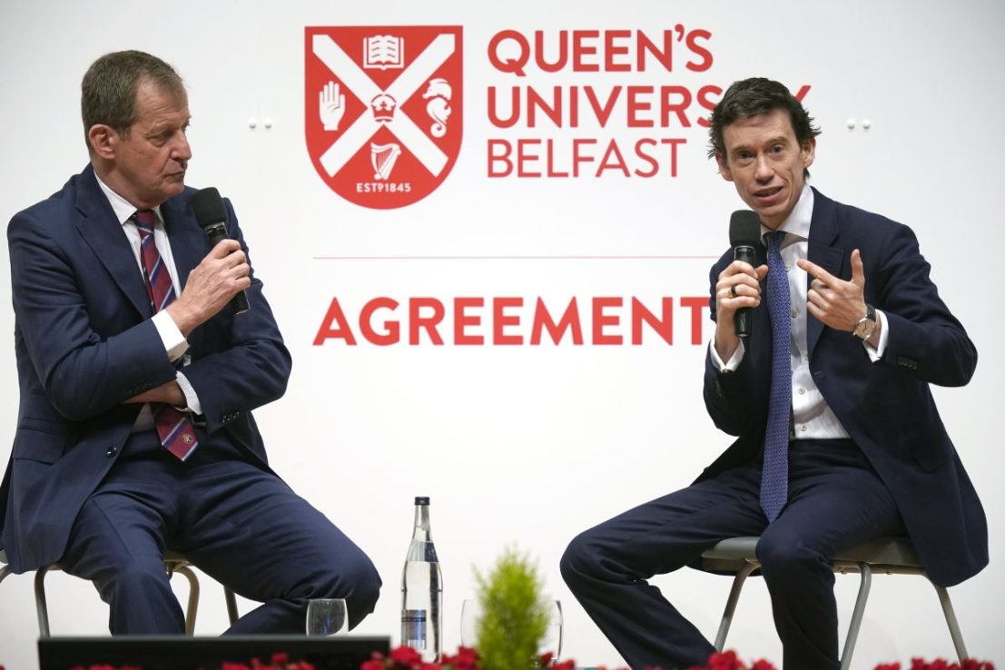 Alastair Campbell (left) and Rory Stewart, hosts of The Rest is Politics podcast (Photo by Niall Carson - Pool/Getty Images)