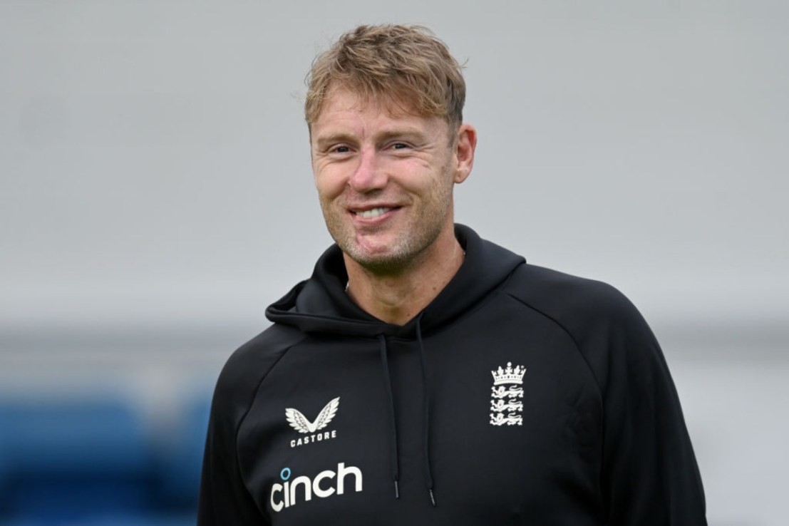 England coach Andrew 'Freddie' Flintoff during a nets session at The Kia Oval on September 04, 2024 in London, England. (Photo by Gareth Copley/Getty Images)