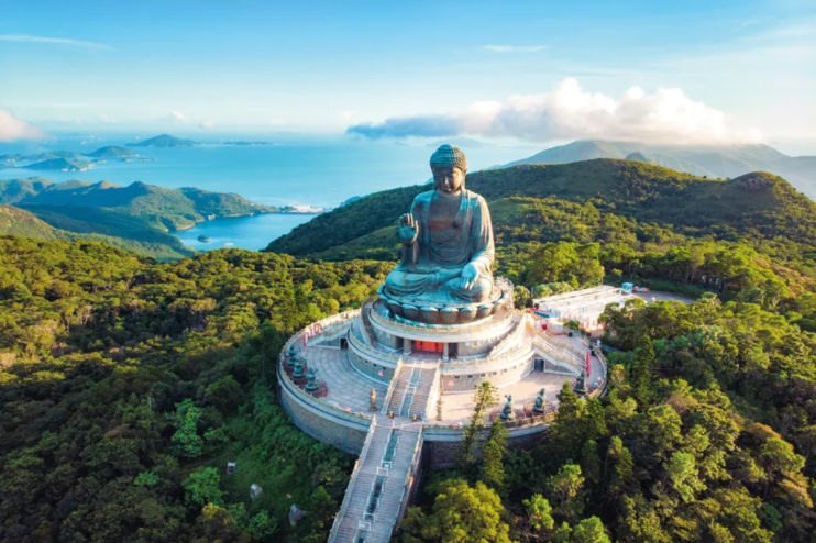 The Big Buddha (Tian Tan Buddha) on Lantau Island. One of Hong Kong's top tourist destinations