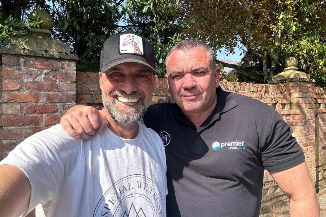 Jurgen Klopp with Andy Wells, founder of Premier Relocation, removals service to footballers and other stars