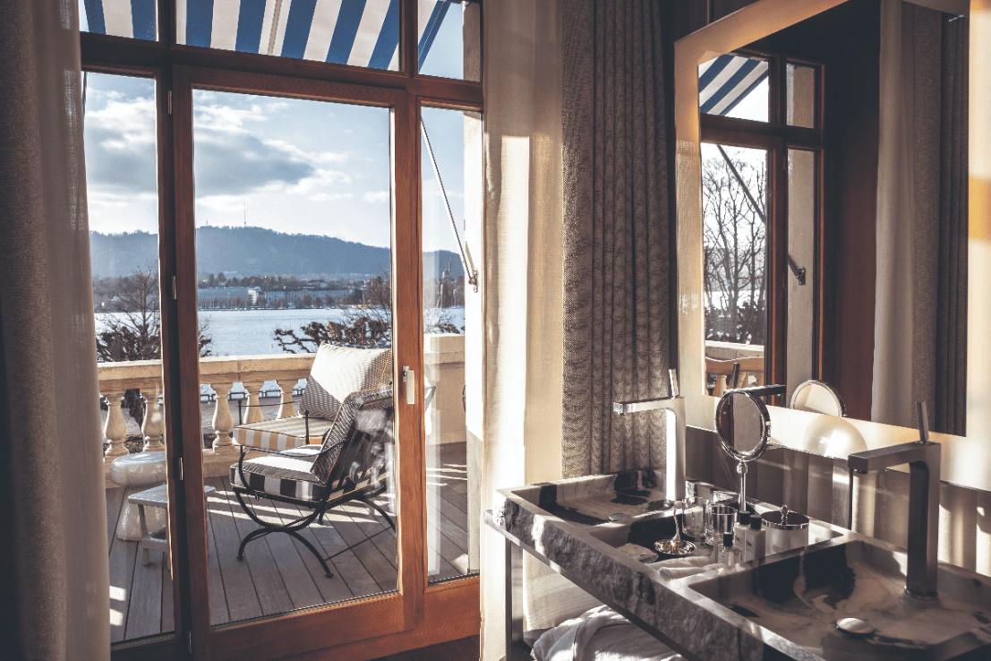 The view of the Alps and the Zurich hinterlands from La Reserve Eden au Lac