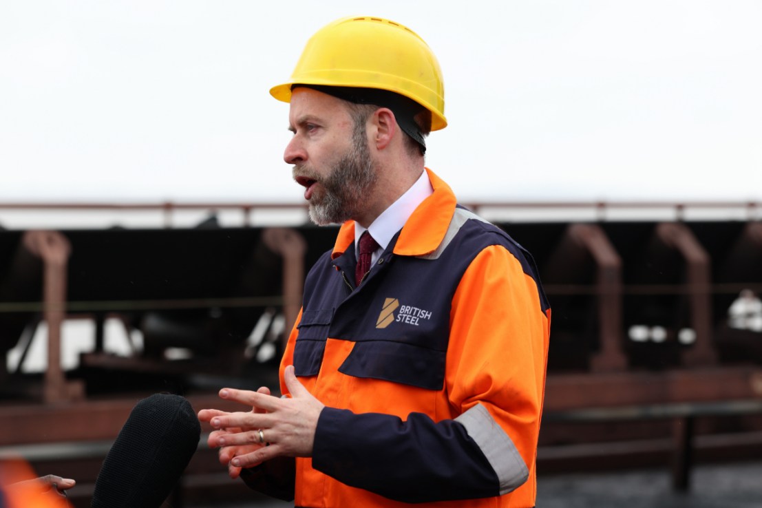 Business Secretary Jonathan Reynolds speaks as coking coal is unloaded at Immingham Port. Photo: PA
