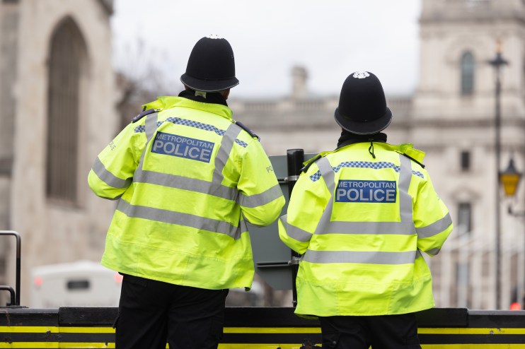 LONDON, ENGLAND - MARCH 21: Metropolitan Police officers outside the Houses of Parliament on March 21, 2023 in London, England. A report published today of behavioural standards and internal culture of the Metropolitan Police Service, conducted by Baroness Louise Casey and commissioned in the wake of the murder of Sarah Everard by a serving officer, suggested the force could be broken up if it fails to improve. (Photo by Dan Kitwood/Getty Images)