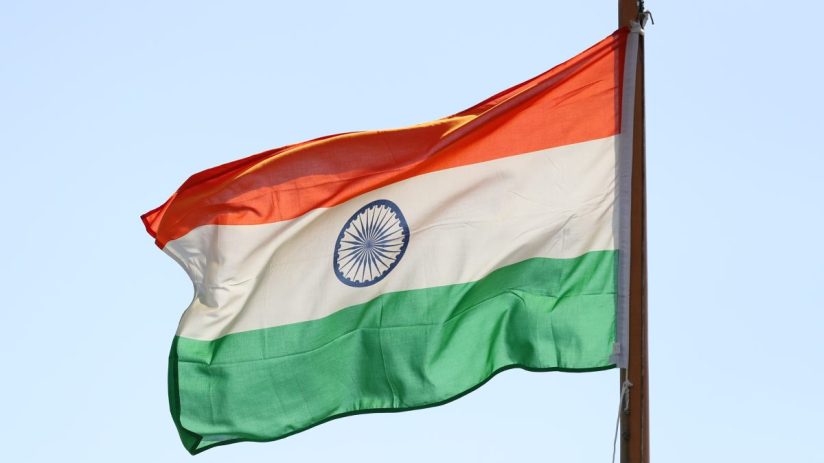 BRISTOL, ENGLAND - JUNE 16: India's flag flies high on Day One of the LV= Insurance Test Match between England Women and India Women at Bristol County Ground on June 16, 2021 in Bristol, England. (Photo by Ashley Allen/Getty Images)